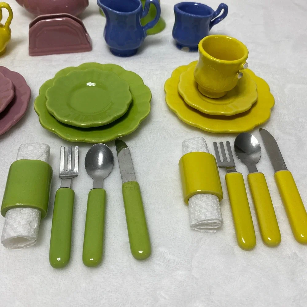 Frenzy Toy Co. Miniature Ceramic Tea Set Play Dishes Dollhouse Tableware Set SEE